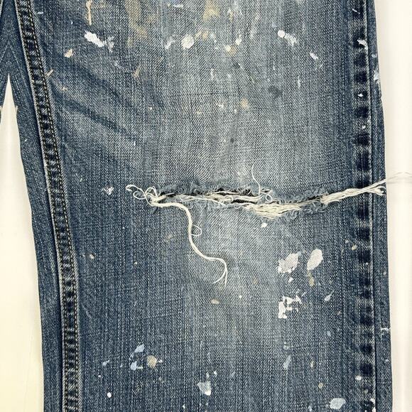 Levis 569 Loose Straight Jeans Distressed Paint Splattered Denim Blue Mens 30x31 - Picture 5 of 10